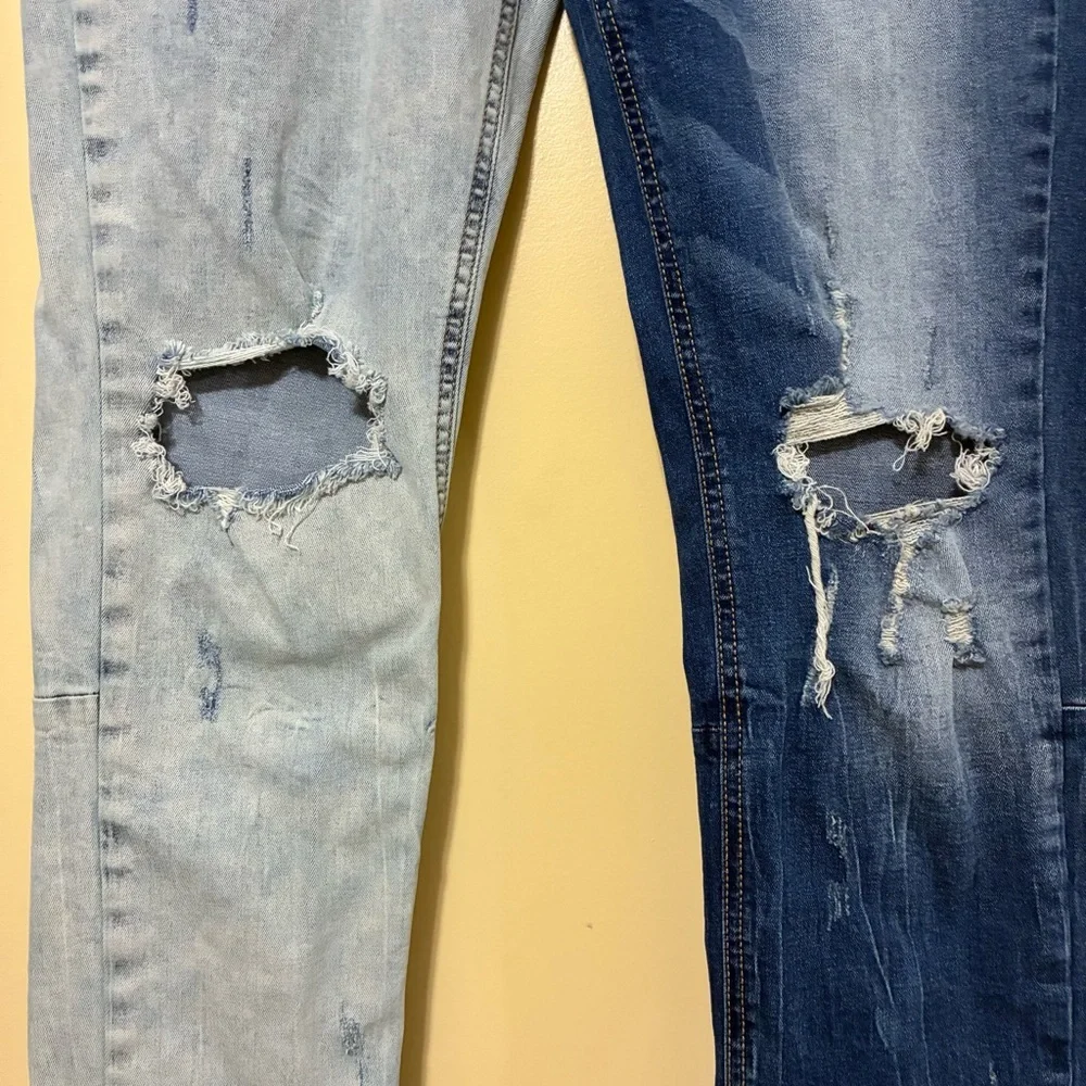 KDNK Contrast Jeans Men’s 32 Colorblock Denim Skinny 5-Pocket Distressed